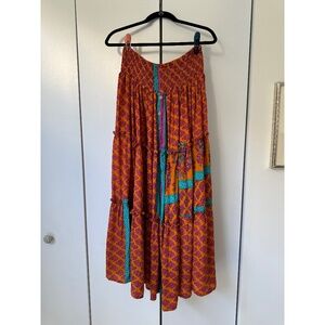 Kantha Bae Handmade Monarch Maxi Skirt, orange / aqua / pink, NWOT